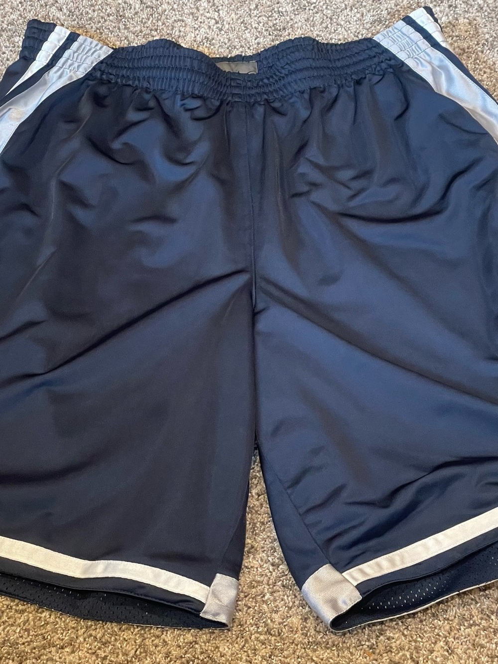 Retro Reversible Nike Navy Athletic Shorts with Silver Trim
